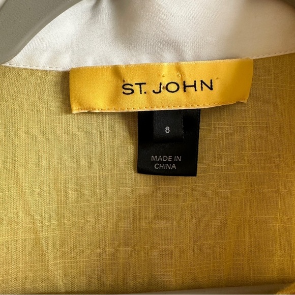 St. John Yellow Cotton Crop Sleeve Button Down Top 8 - Picture 2 of 14